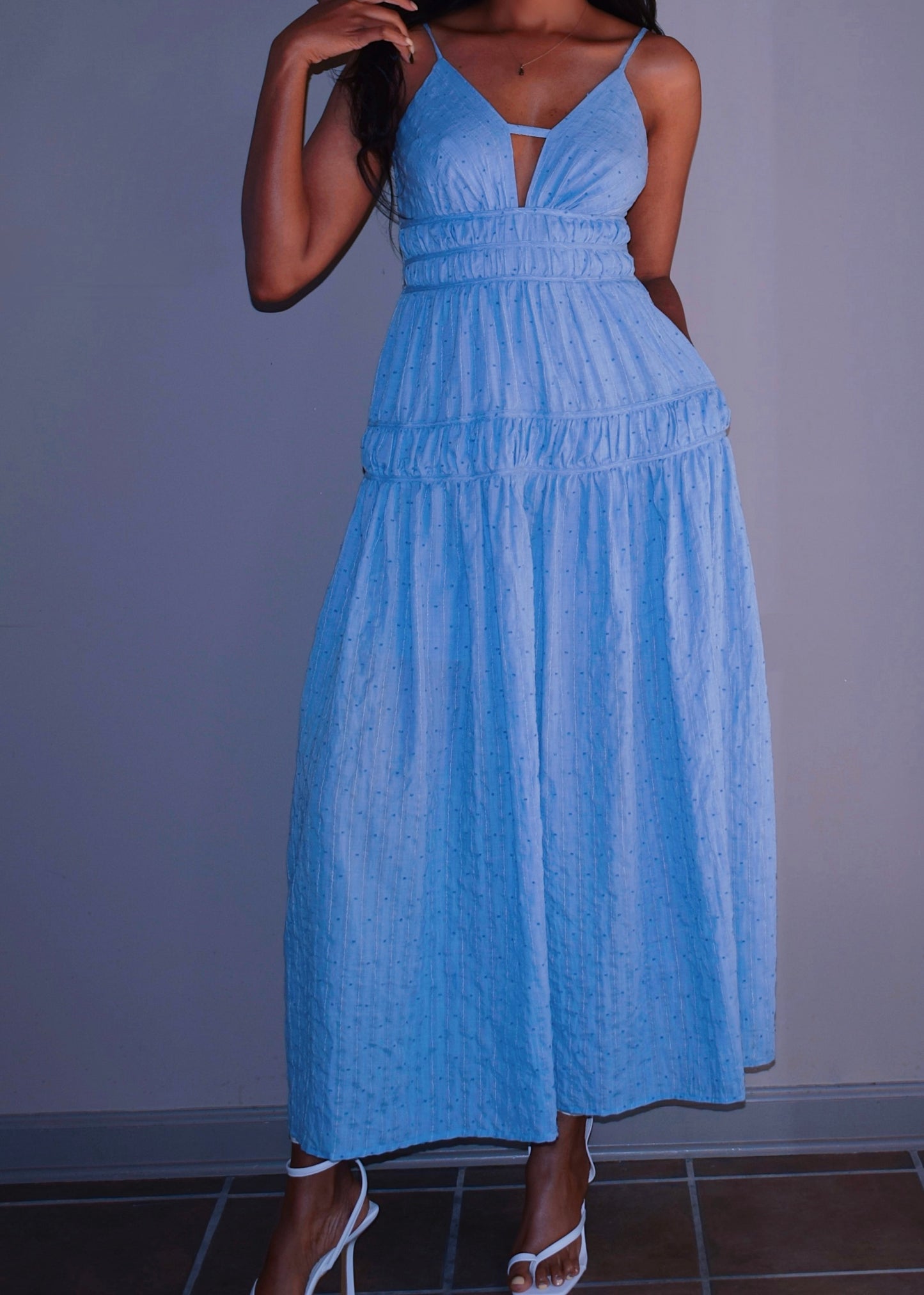 Baby Blue Dot Texture Maxi Dress