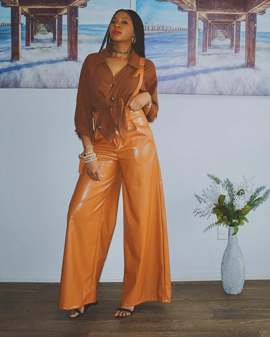 High Fashion Leatherette Boxy Pants